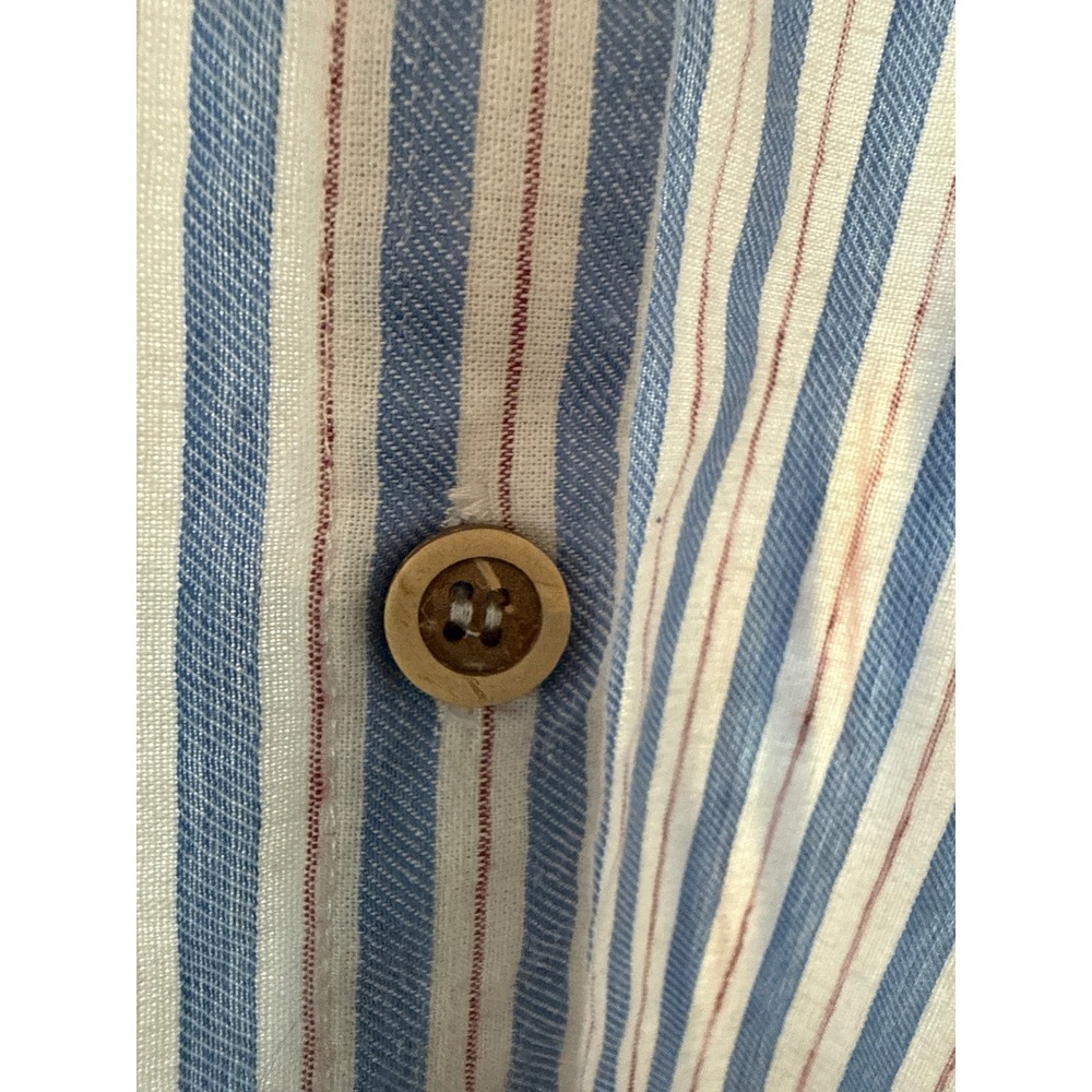 Blue Striped Linen Blend Tie Front Mini Dress Smocked Back Coastal Preppy Beach - Picture 10 of 11
